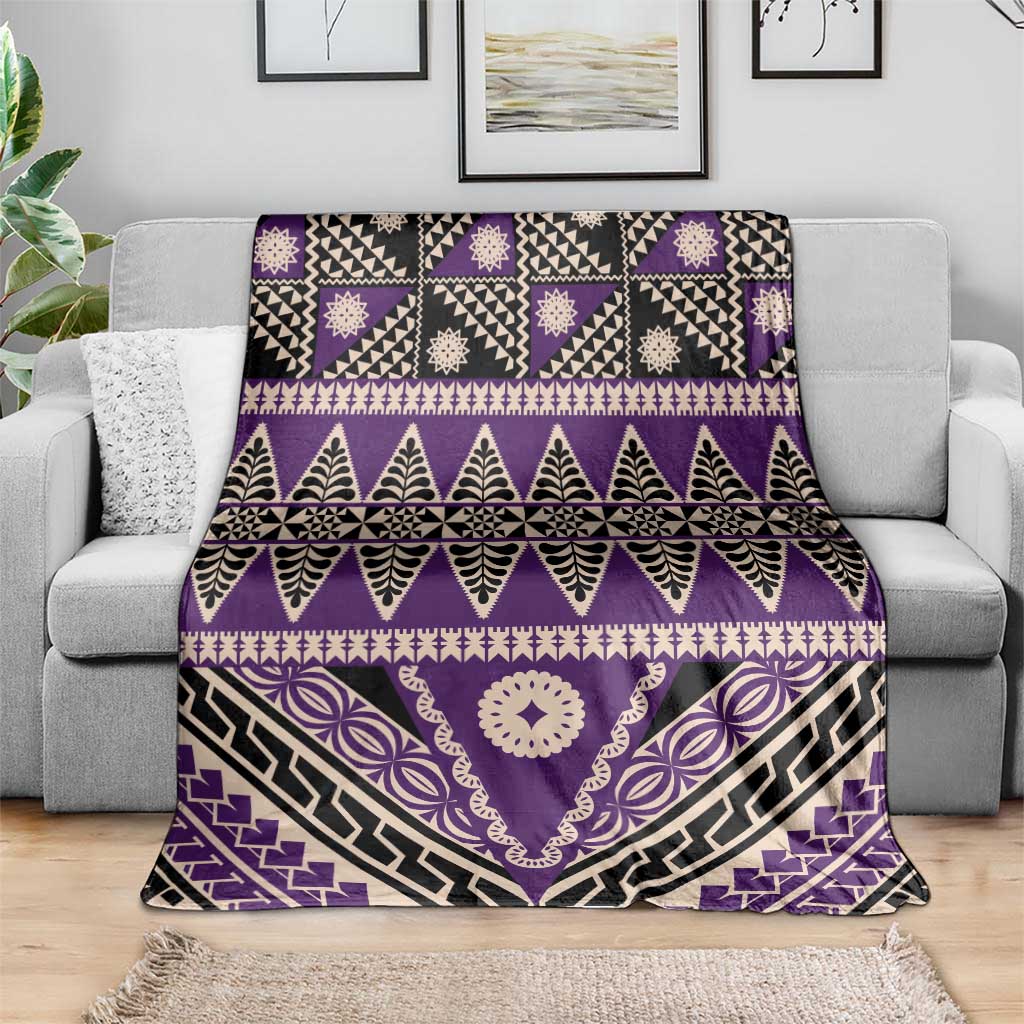 Vintage Bula Fiji Blanket Purple Tapa Masi Motif