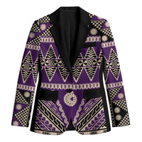 Vintage Bula Fiji Blazer Purple Tapa Masi Motif - Polynesian Pride
