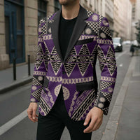 Vintage Bula Fiji Blazer Purple Tapa Masi Motif - Polynesian Pride