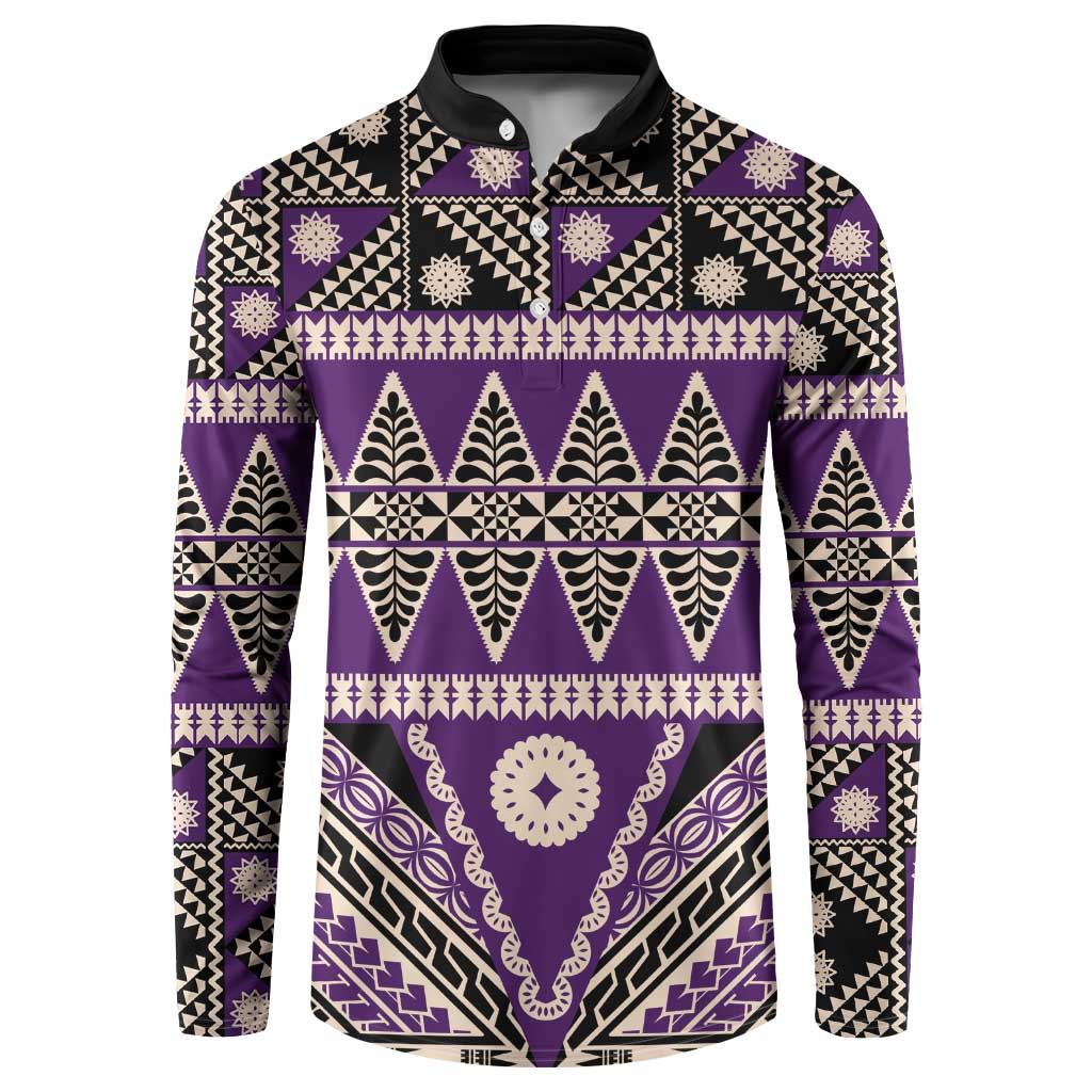 Vintage Bula Fiji Button Sweatshirt Purple Tapa Masi Motif