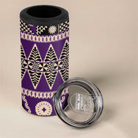 Vintage Bula Fiji 4 in 1 Can Cooler Tumbler Purple Tapa Masi Motif