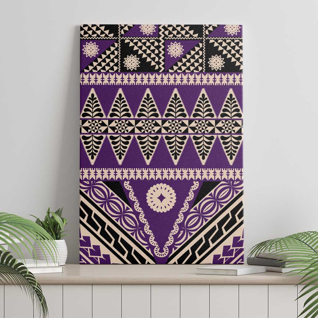 Vintage Bula Fiji Canvas Wall Art Purple Tapa Masi Motif