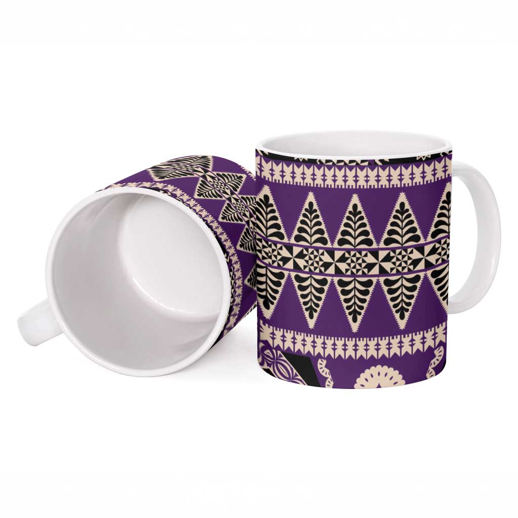 Vintage Bula Fiji Ceramic Mug Purple Tapa Masi Motif - Polynesian Pride