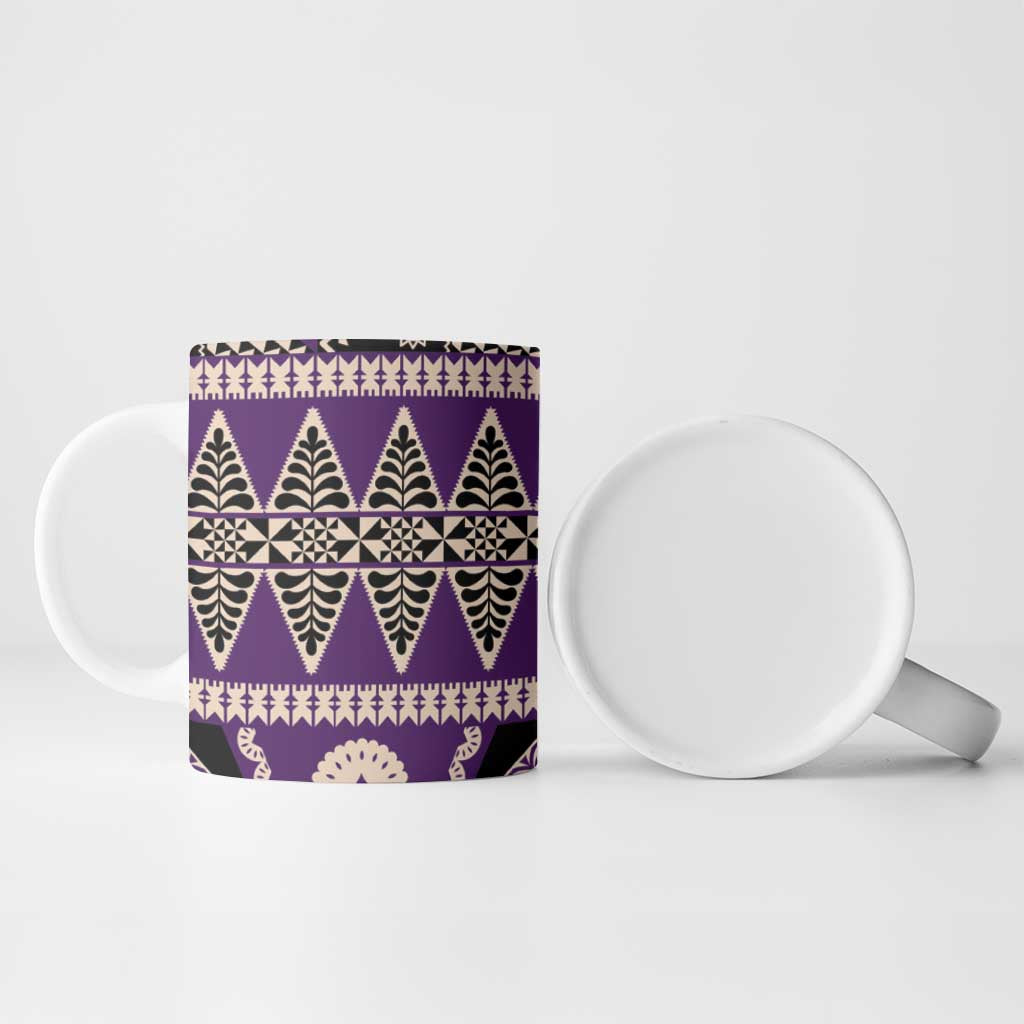 Vintage Bula Fiji Ceramic Mug Purple Tapa Masi Motif - Polynesian Pride
