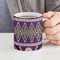 Vintage Bula Fiji Ceramic Mug Purple Tapa Masi Motif - Polynesian Pride