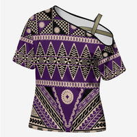 Vintage Bula Fiji Cross Shoulder Shirt Purple Tapa Masi Motif LT9 Female Purple - Polynesian Pride