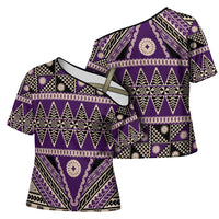 Vintage Bula Fiji Cross Shoulder Shirt Purple Tapa Masi Motif LT9 - Polynesian Pride
