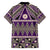 Vintage Bula Fiji Family Matching Off The Shoulder Long Sleeve Dress and Hawaiian Shirt Purple Tapa Masi Motif