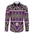 Vintage Bula Fiji Family Matching Off The Shoulder Long Sleeve Dress and Hawaiian Shirt Purple Tapa Masi Motif