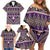 Vintage Bula Fiji Family Matching Off Shoulder Short Dress and Hawaiian Shirt Purple Tapa Masi Motif