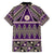 Vintage Bula Fiji Family Matching Off Shoulder Short Dress and Hawaiian Shirt Purple Tapa Masi Motif