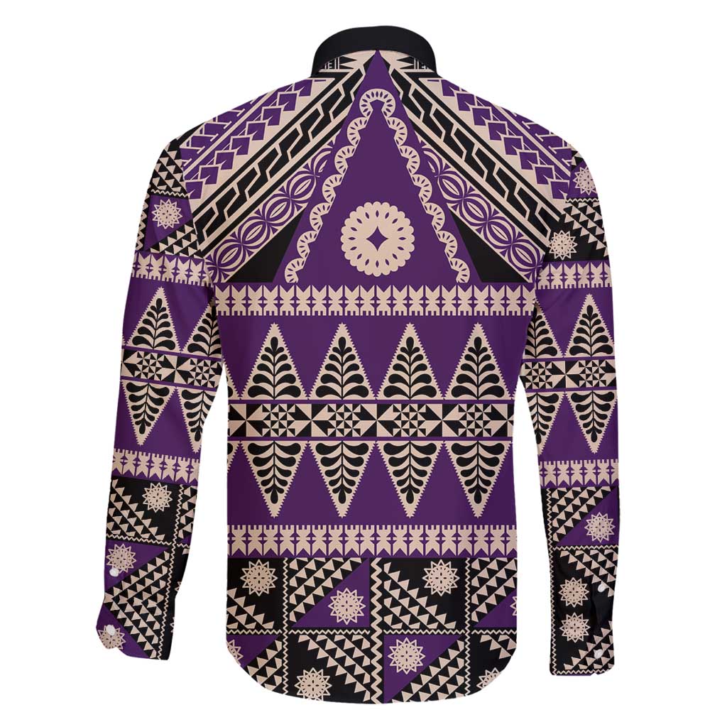 Vintage Bula Fiji Family Matching Off Shoulder Short Dress and Hawaiian Shirt Purple Tapa Masi Motif