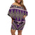 Vintage Bula Fiji Family Matching Off Shoulder Short Dress and Hawaiian Shirt Purple Tapa Masi Motif