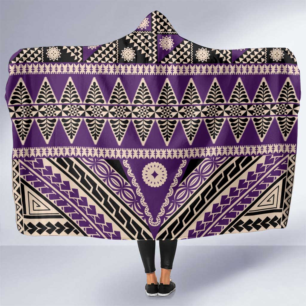 Vintage Bula Fiji Hooded Blanket Purple Tapa Masi Motif