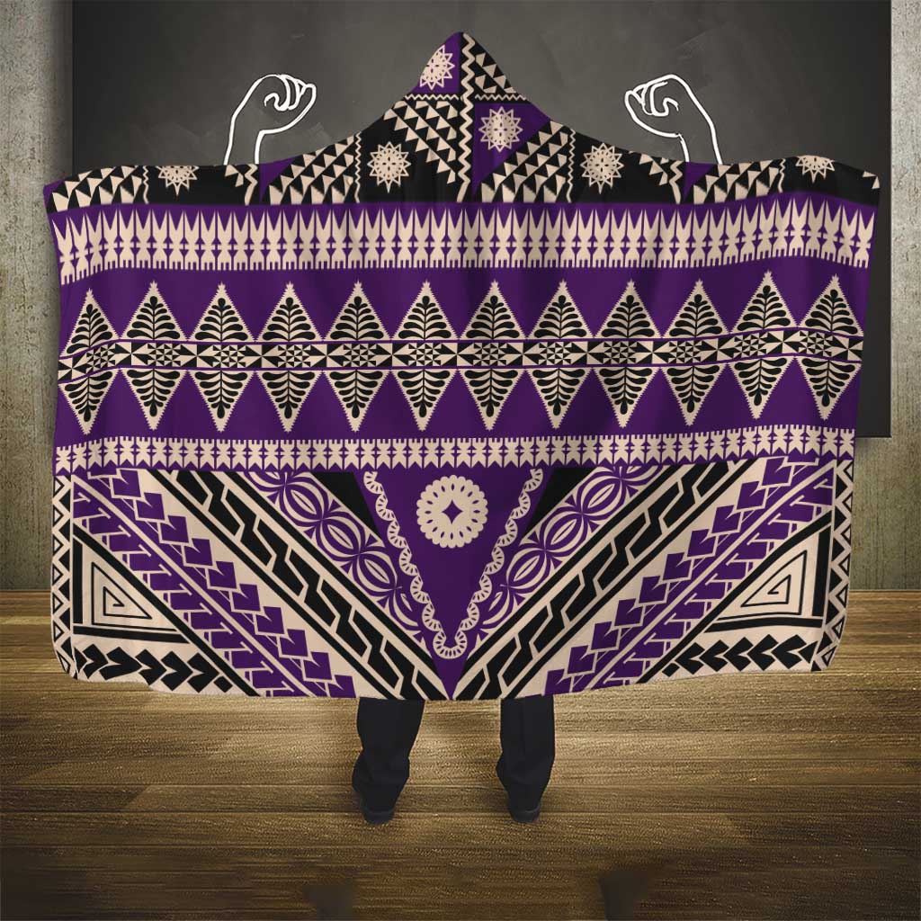 Vintage Bula Fiji Hooded Blanket Purple Tapa Masi Motif