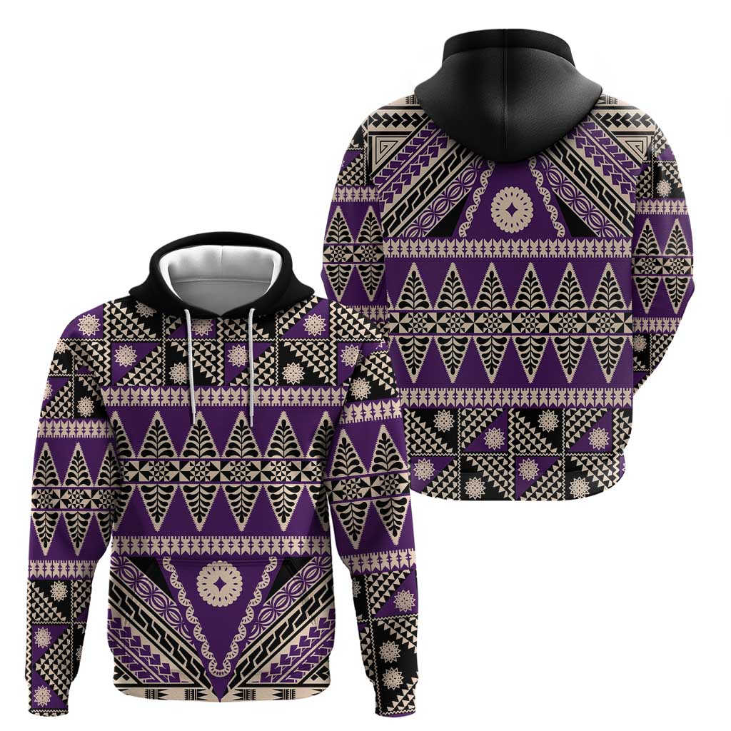 Vintage Bula Fiji Hoodie Purple Tapa Masi Motif