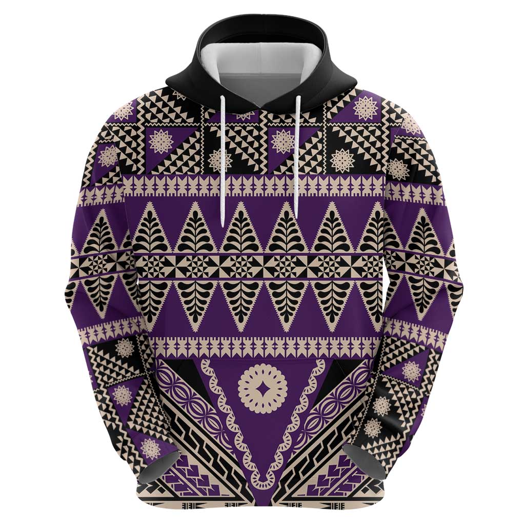 Vintage Bula Fiji Hoodie Purple Tapa Masi Motif