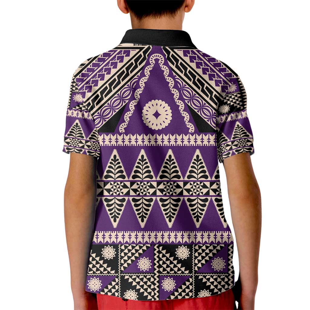 Vintage Bula Fiji Kid Polo Shirt Purple Tapa Masi Motif