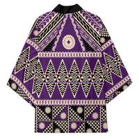 Vintage Bula Fiji Kimono Purple Tapa Masi Motif - Polynesian Pride