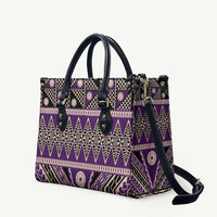Vintage Bula Fiji Leather Bag Purple Tapa Masi Motif - Polynesian Pride