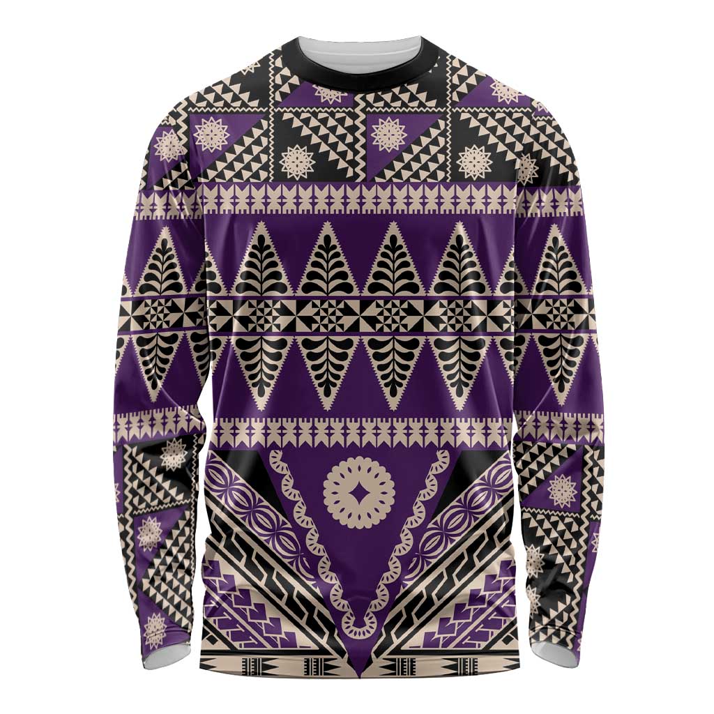 Vintage Bula Fiji Long Sleeve Shirt Purple Tapa Masi Motif