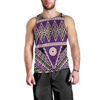 Vintage Bula Fiji Men Tank Top Purple Tapa Masi Motif