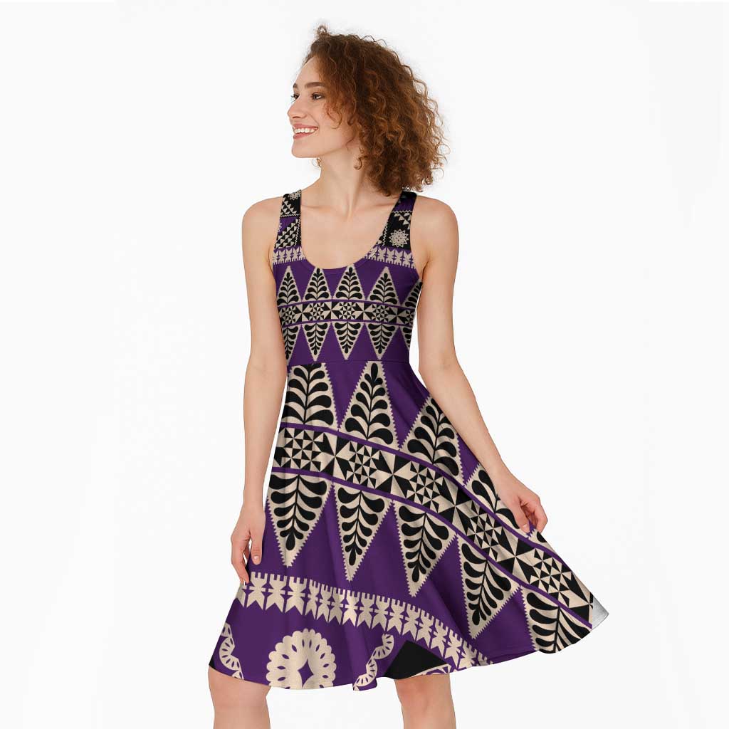 Vintage Bula Fiji Midi Dress Purple Tapa Masi Motif - Polynesian Pride