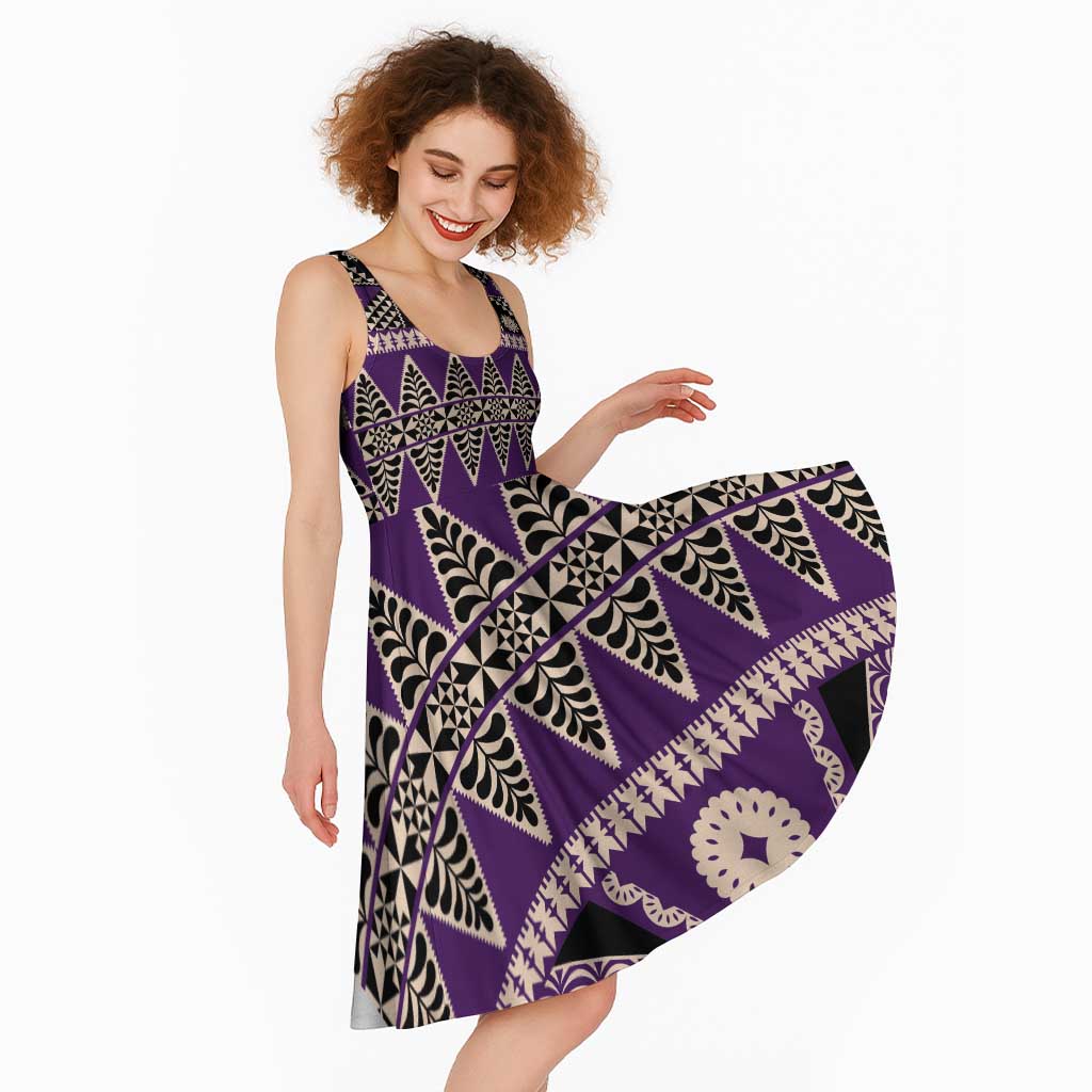 Vintage Bula Fiji Midi Dress Purple Tapa Masi Motif - Polynesian Pride