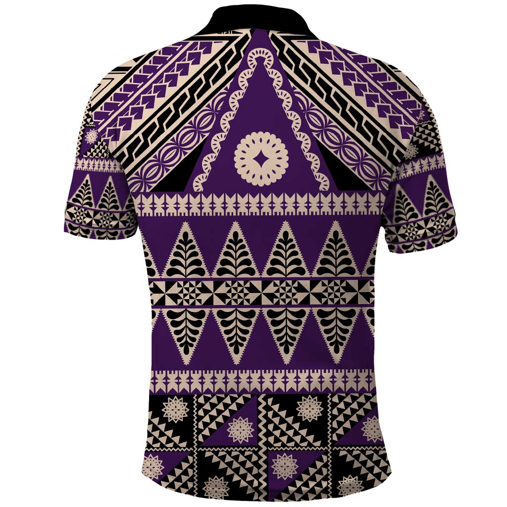 Vintage Bula Fiji Polo Shirt Purple Tapa Masi Motif