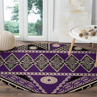 Vintage Bula Fiji Round Carpet Purple Tapa Masi Motif