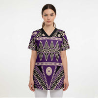 Vintage Bula Fiji Scrub Top Purple Tapa Masi Motif - Polynesian Pride