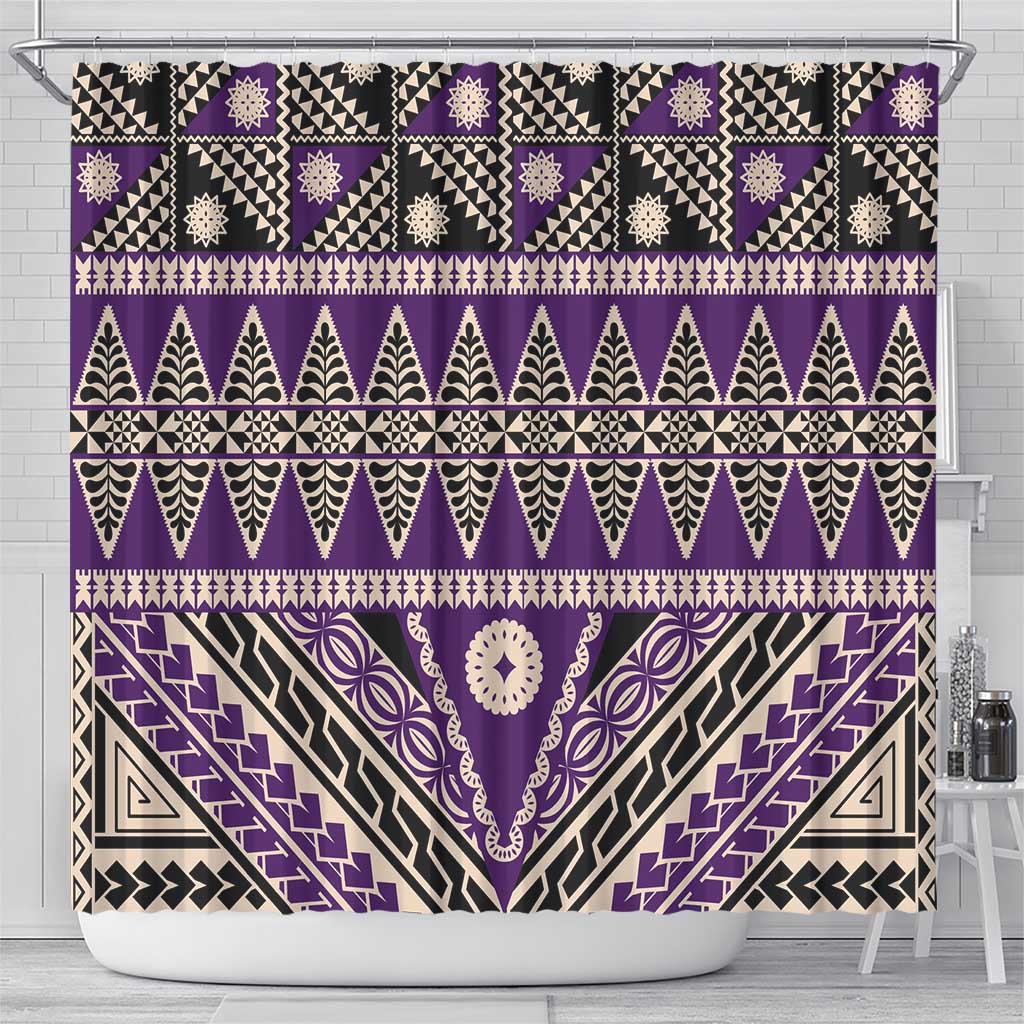 Vintage Bula Fiji Shower Curtain Purple Tapa Masi Motif