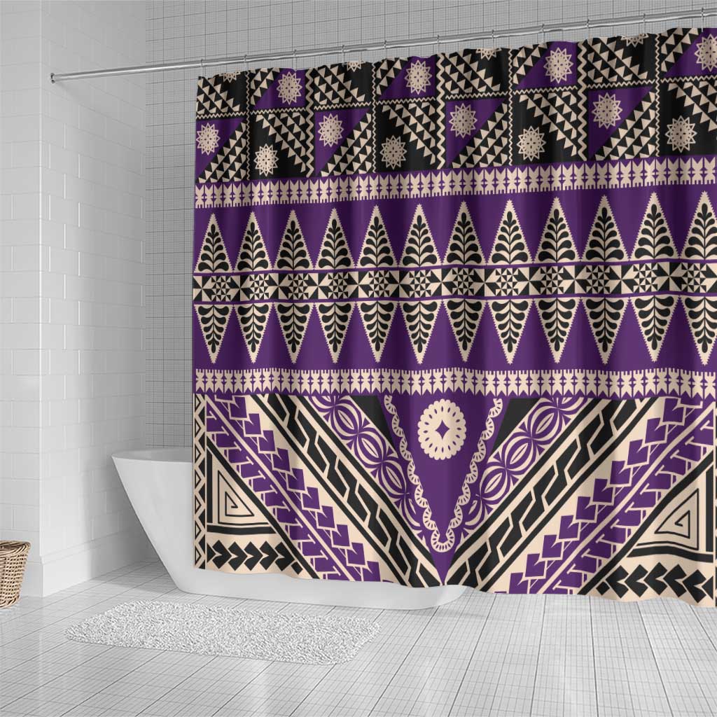 Vintage Bula Fiji Shower Curtain Purple Tapa Masi Motif