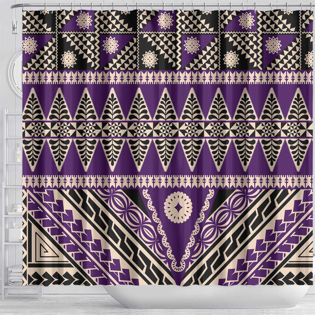 Vintage Bula Fiji Shower Curtain Purple Tapa Masi Motif