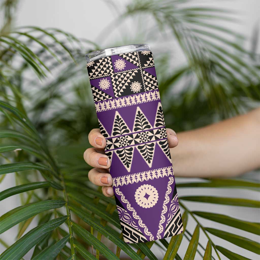 Vintage Bula Fiji Skinny Tumbler Purple Tapa Masi Motif