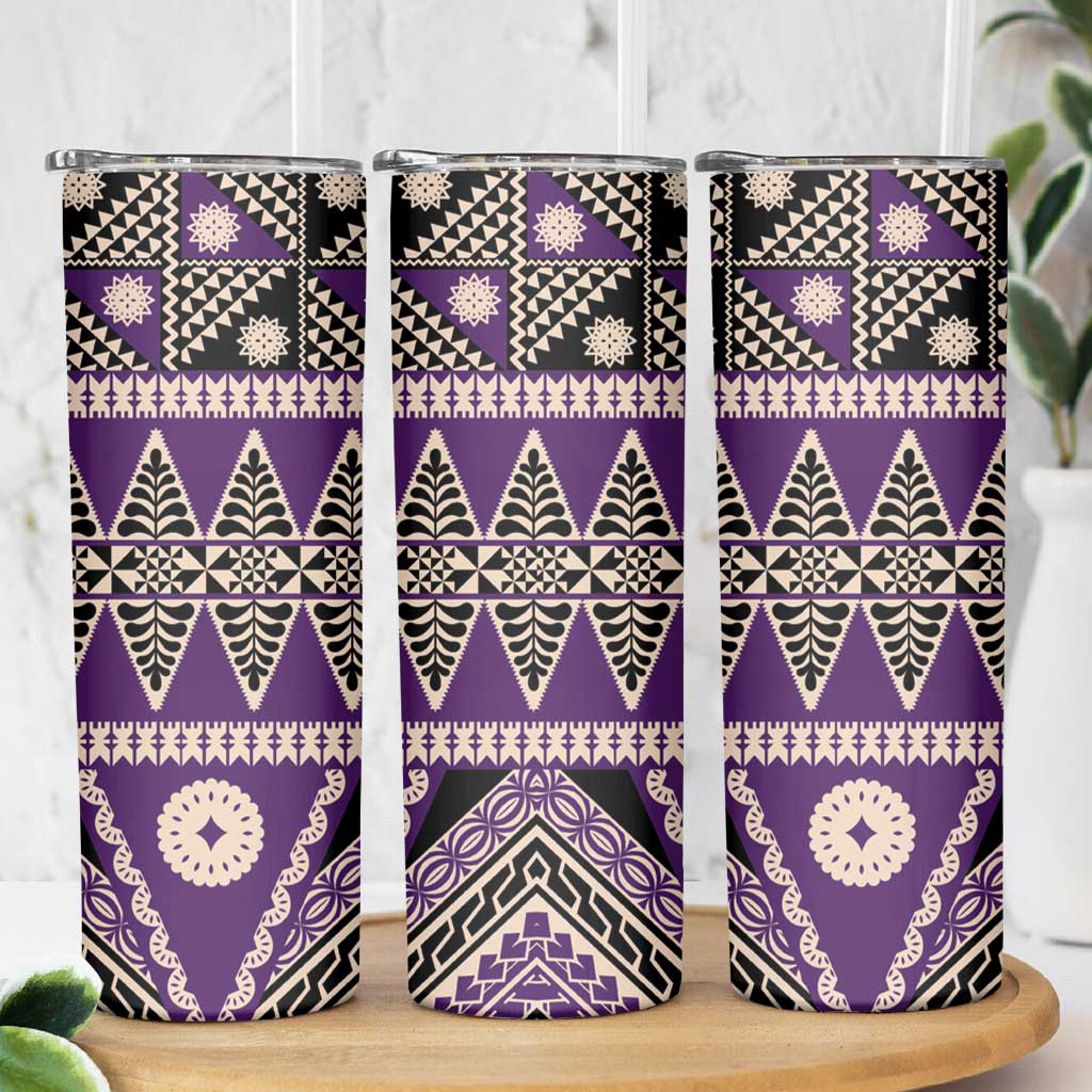 Vintage Bula Fiji Skinny Tumbler Purple Tapa Masi Motif