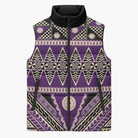 Vintage Bula Fiji Sleeveless Puffer Jacket Purple Tapa Masi Motif LT9 Unisex Purple - Polynesian Pride