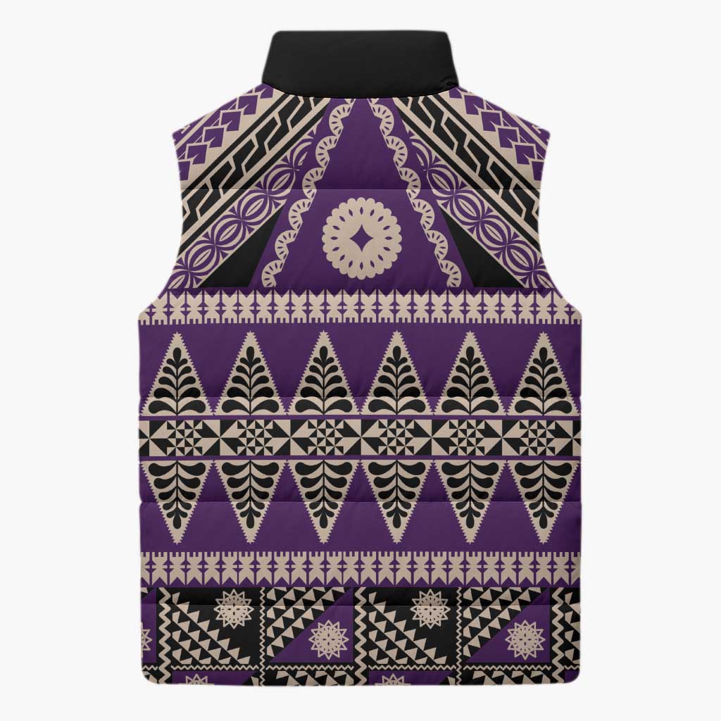 Vintage Bula Fiji Sleeveless Puffer Jacket Purple Tapa Masi Motif LT9 - Polynesian Pride