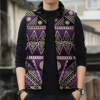 Vintage Bula Fiji Sleeveless Puffer Jacket Purple Tapa Masi Motif LT9 - Polynesian Pride