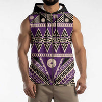 Vintage Bula Fiji Sleeveless Zip Hoodie Purple Tapa Masi Motif - Polynesian Pride