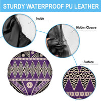 Vintage Bula Fiji Spare Tire Cover Purple Tapa Masi Motif