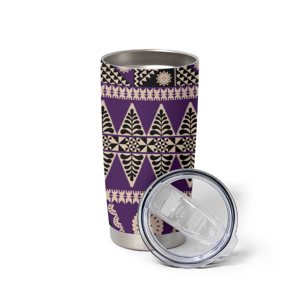 Vintage Bula Fiji Tumbler Cup Purple Tapa Masi Motif