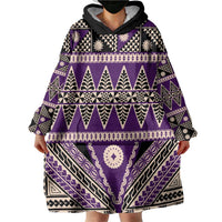 Vintage Bula Fiji Wearable Blanket Hoodie Purple Tapa Masi Motif