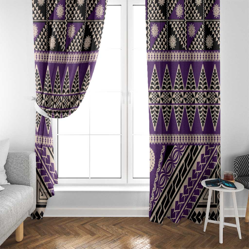 Vintage Bula Fiji Window Curtain Purple Tapa Masi Motif