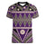 Vintage Bula Fiji Women V-Neck T-Shirt Purple Tapa Masi Motif