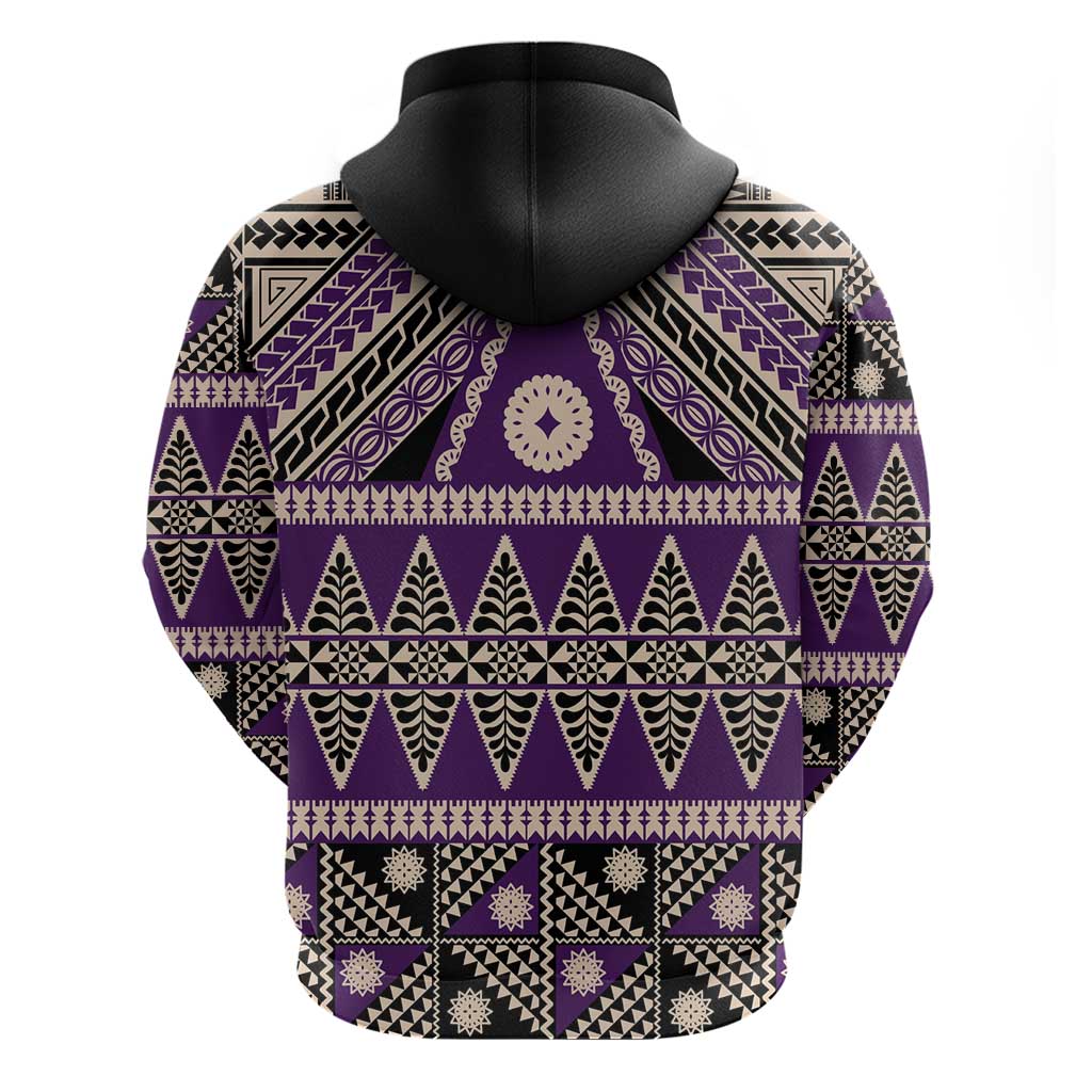 Vintage Bula Fiji Zip Hoodie Purple Tapa Masi Motif