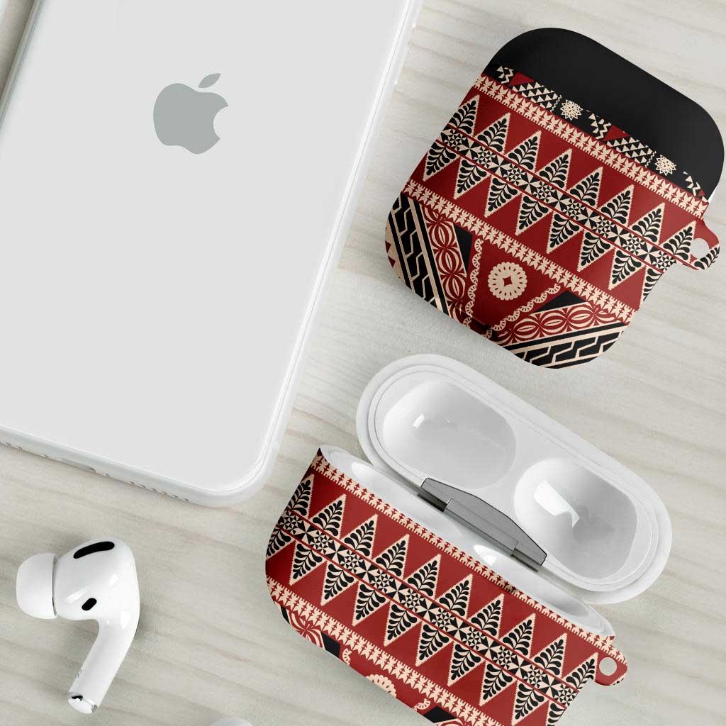 Vintage Bula Fiji AirPods Case Red Tapa Masi Motif - Polynesian Pride