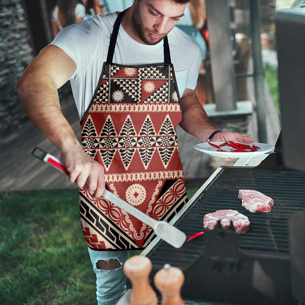 Vintage Bula Fiji Apron Red Tapa Masi Motif - Polynesian Pride