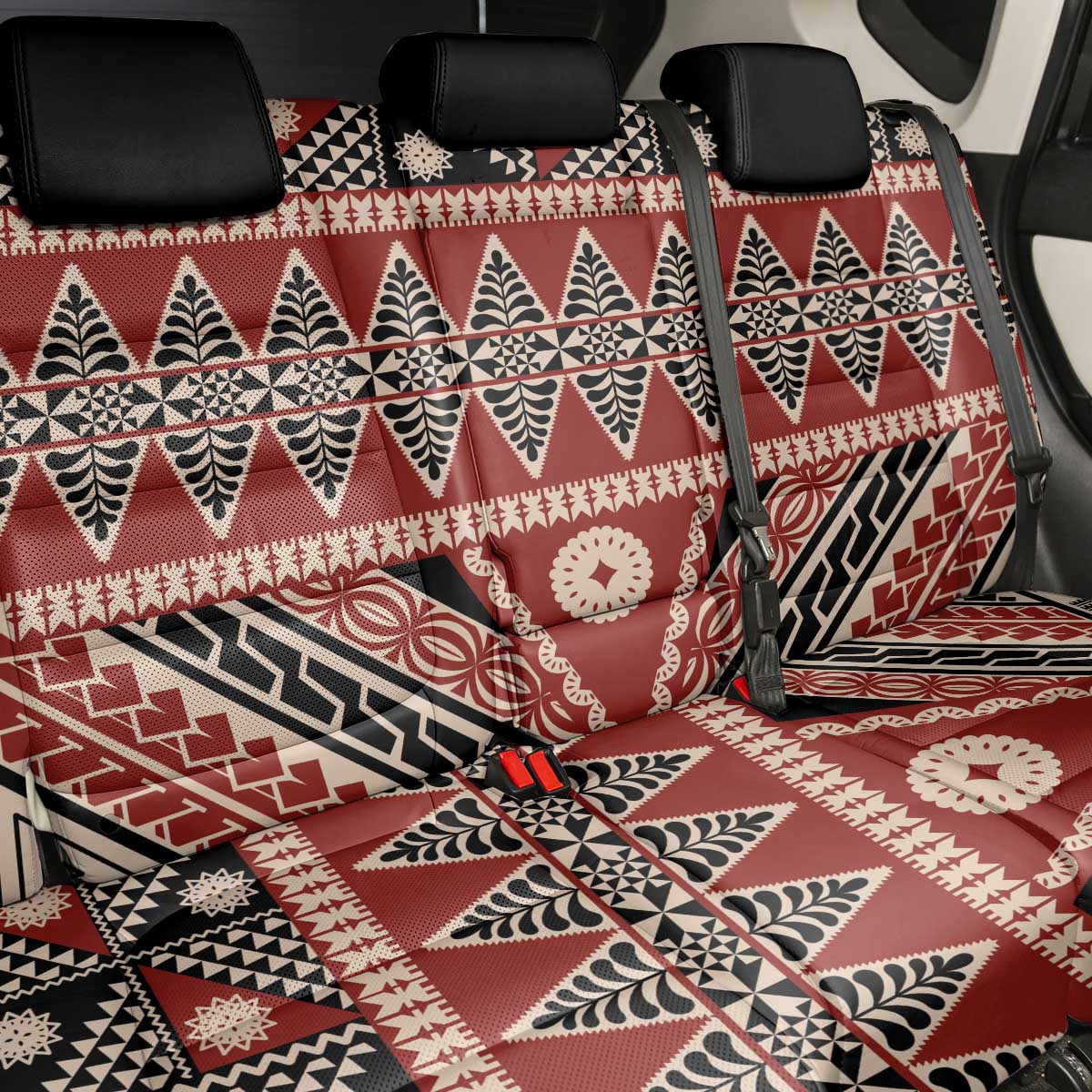 Vintage Bula Fiji Back Car Seat Cover Red Tapa Masi Motif