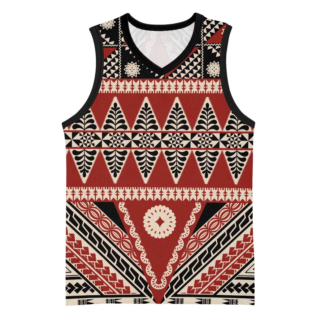 Vintage Bula Fiji Basketball Jersey Red Tapa Masi Motif LT9 Unisex Red - Polynesian Pride